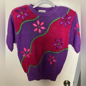 Vintage Purple and Pink Floral Sweater M